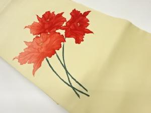 塩瀬金彩手描き花模様名古屋帯